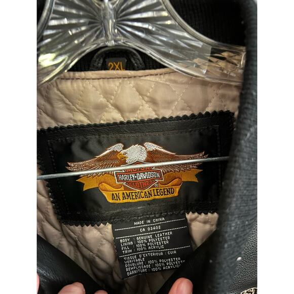 Harley Davidson Black Orange Vintage Leather Motorcycle Jacket Size 2X-Large - Picture 3 of 4